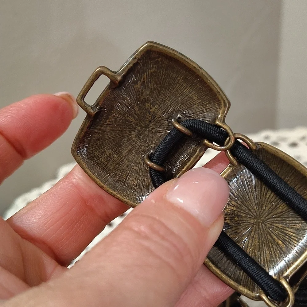 Bronze Metal Stretch Belt Boho Black Stone 37.5